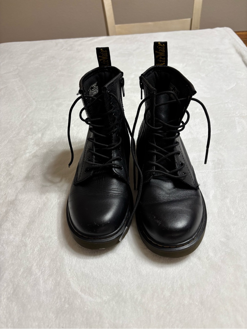 Dr. Martens Kids Black Leather Lace-Up Combat Boots